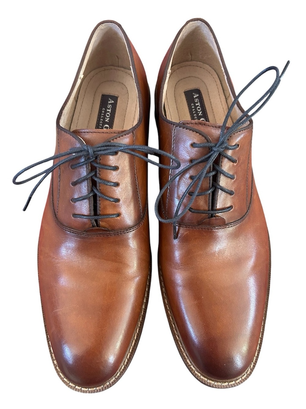 NWOT Aston Grey | Men's Cognac Brown Leather Lace Up Leu Derby Dress Shoes Sz 10